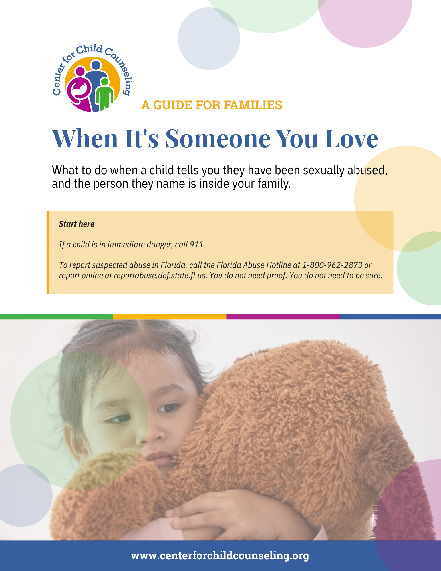 Cover of When It's Someone You Love, a guide for families from Center for Child Counseling