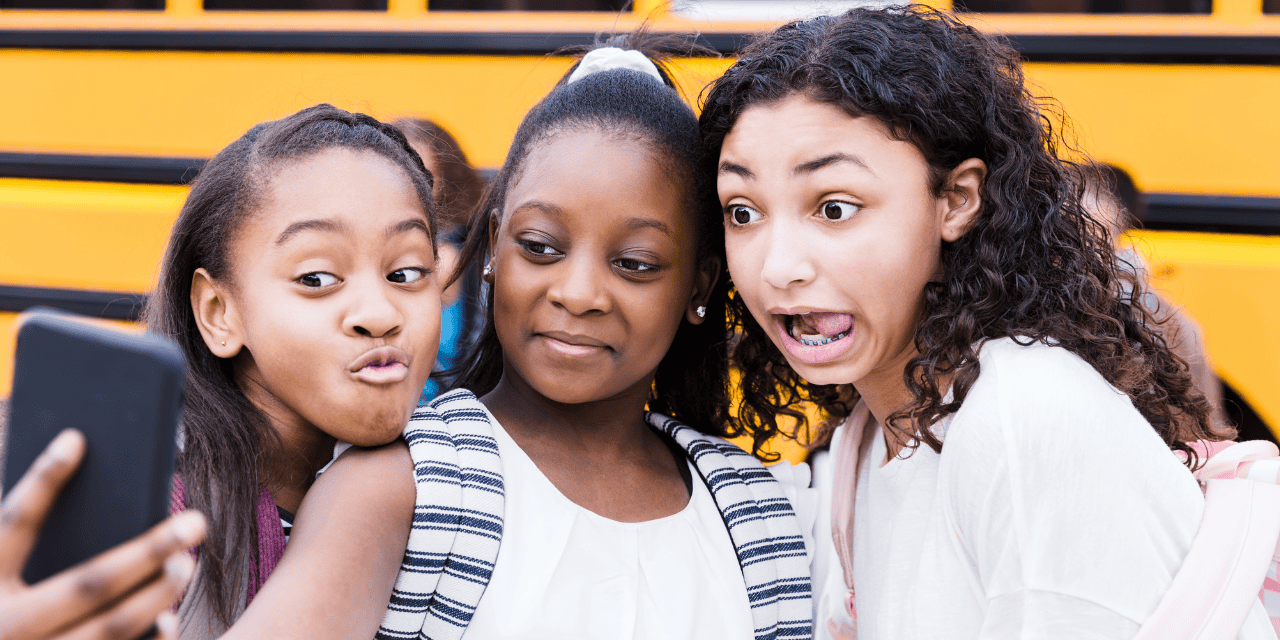 Tweens making expressive faces